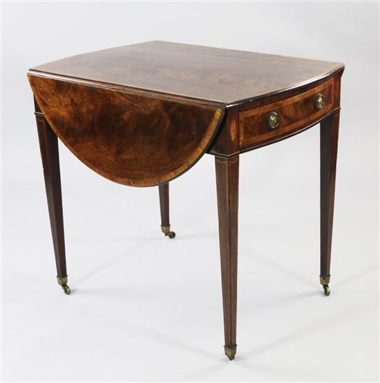 A George III mahogany and satinwood crossbanded oval Pembroke table, W.3ft 5.5in. extended